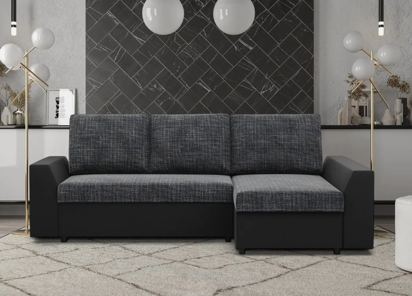 Диван угловой Magnifico Meble Lugo LL Lawa 17/Real 11 Right (Dark Grey/Black)