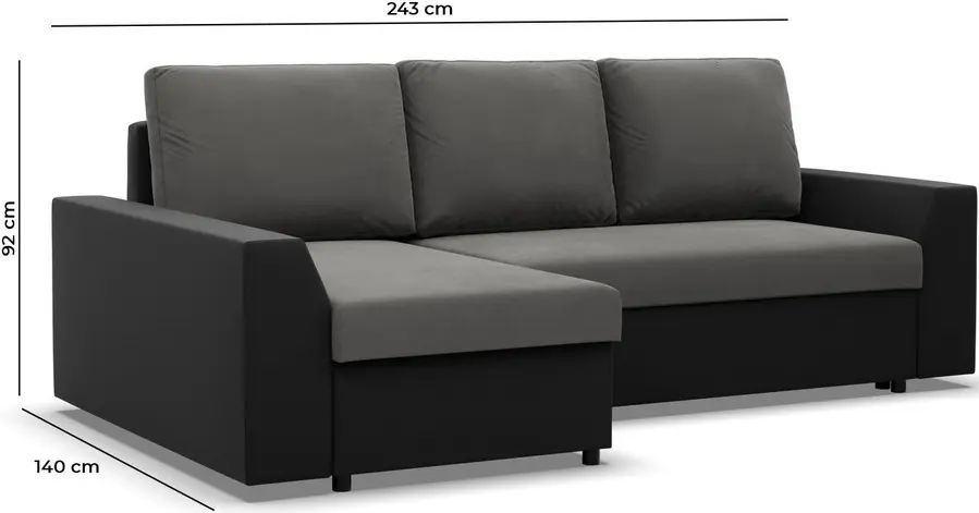 Диван угловой Magnifico Meble Lugo LL Lawa 9/Real 11 Left (Light Grey/Black)