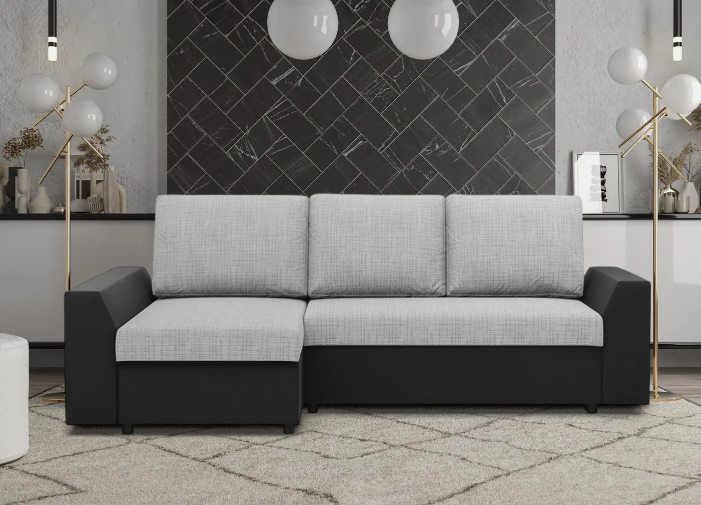 Диван угловой Magnifico Meble Lugo LL Lawa 9/Real 11 Left (Light Grey/Black)