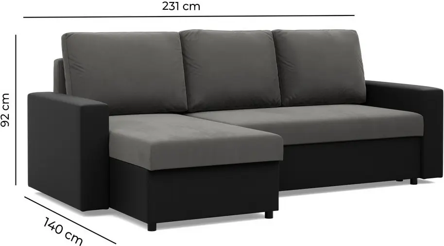 Canapea de colt Magnifico Meble Luna LL Lawa 17/Real 11 Left (Dark Grey/Black) - 8