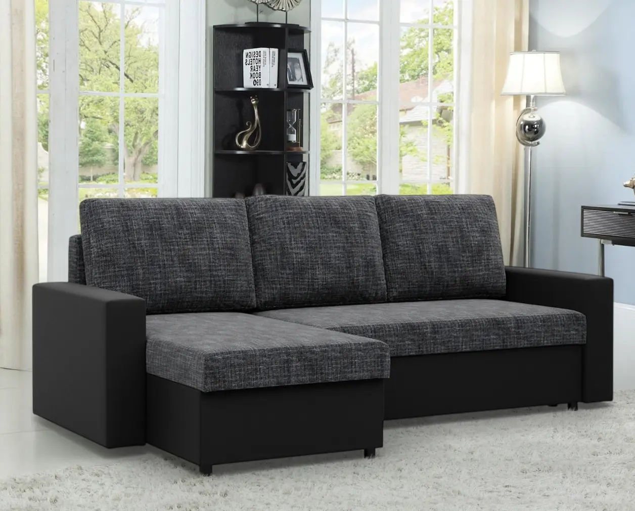 Canapea de colt Magnifico Meble Luna LL Lawa 17/Real 11 Left (Dark Grey/Black)