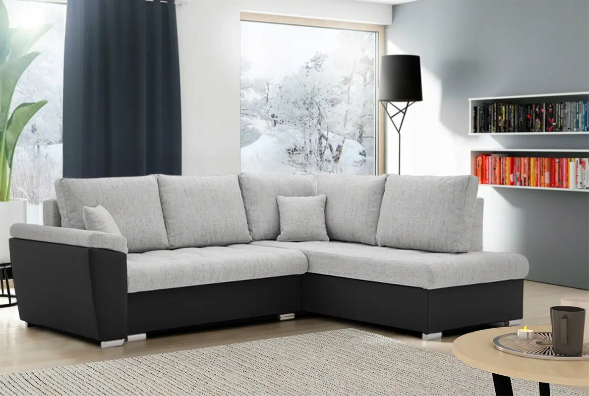 Canapea de colt Magnifico Meble Vegas 245/190 Lawa 09/Real 11 Right (Light Grey/Black)