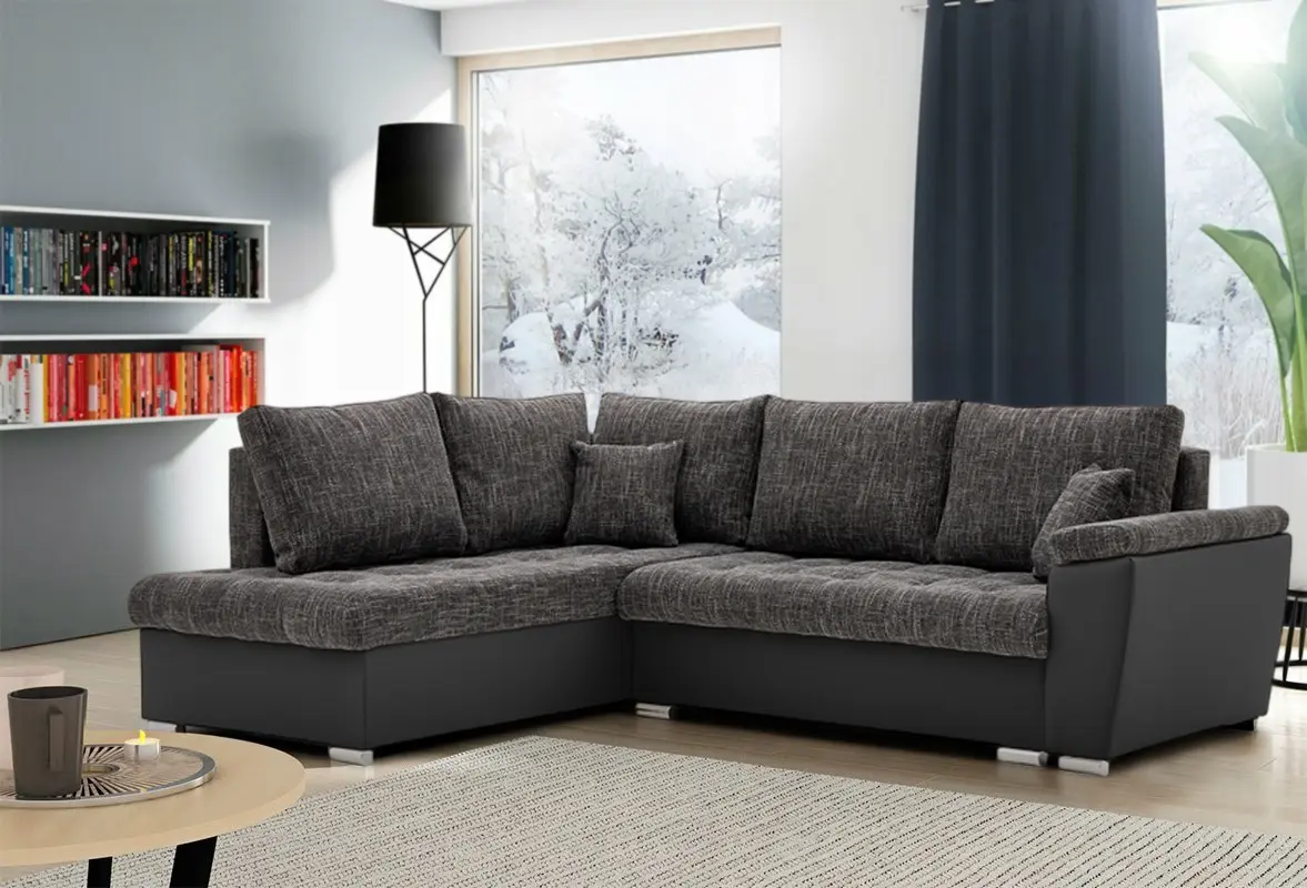 Canapea de colt Magnifico Meble Vegas 245/190 Lawa 17/Real 11 Left (Dark Grey/Black)