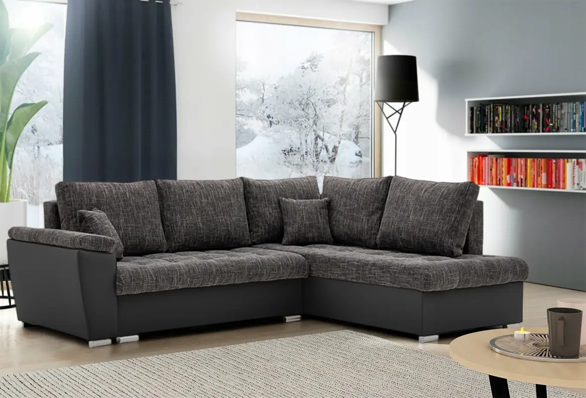 Canapea de colt Magnifico Meble Vegas 245/190 Lawa 17/Real 11 Right (Dark Grey/Black)