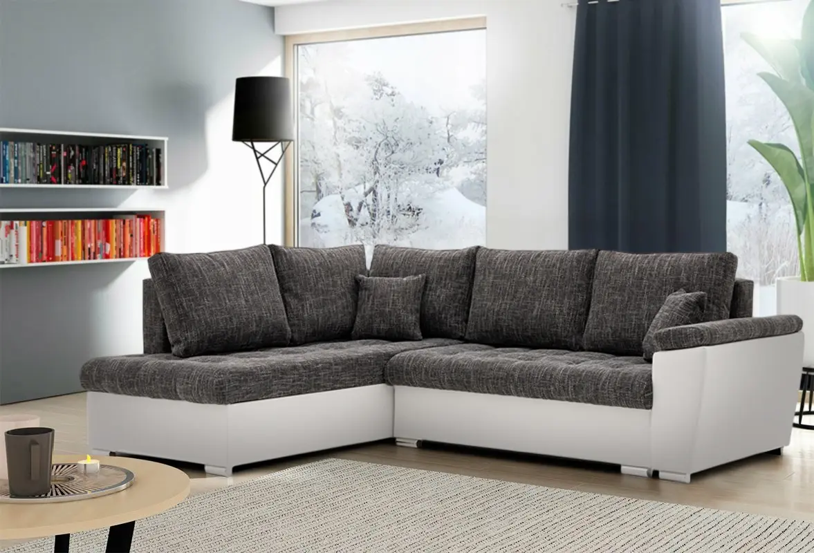 Canapea de colt Magnifico Meble Vegas 245/190 Lawa 17/Real 17 Left (Dark Grey/White)