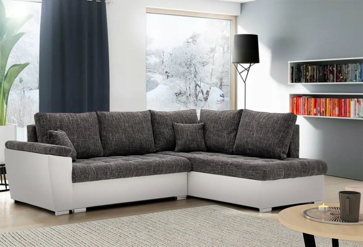 Canapea de colt Magnifico Meble Vegas 245/190 Lawa 17/Real 17 Right (Dark Grey/White)