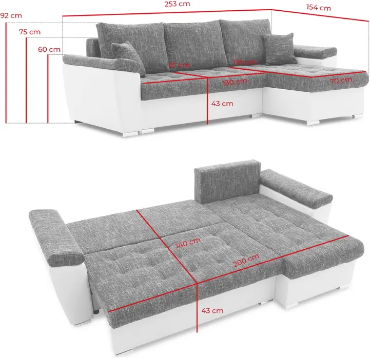 Canapea de colt Magnifico Meble Vegas 250/160 Lawa 09/Real 11 Left (Light Grey/Black)