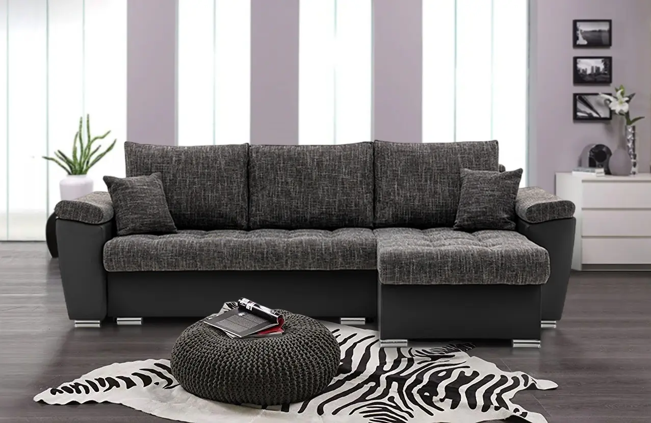 Canapea de colt Magnifico Meble Vegas 250/160 Lawa 17/Real 11 Right (Dark Grey/Black)