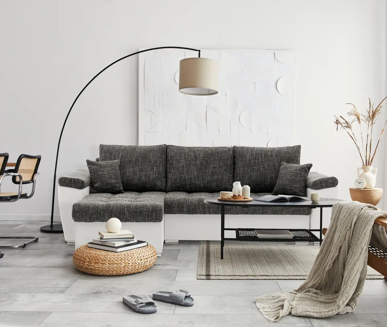 Canapea de colt Magnifico Meble Vegas 250/160 Lawa 17/Real 17 Right (Dark Grey/White)