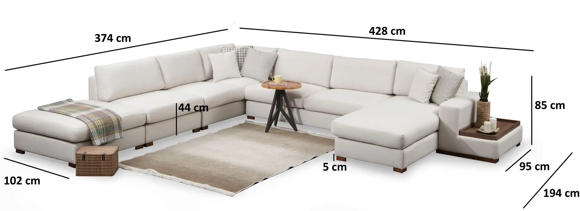 Canapea in forma de U Mirage Meble Loop 8 Shelf-Right (White) - 7