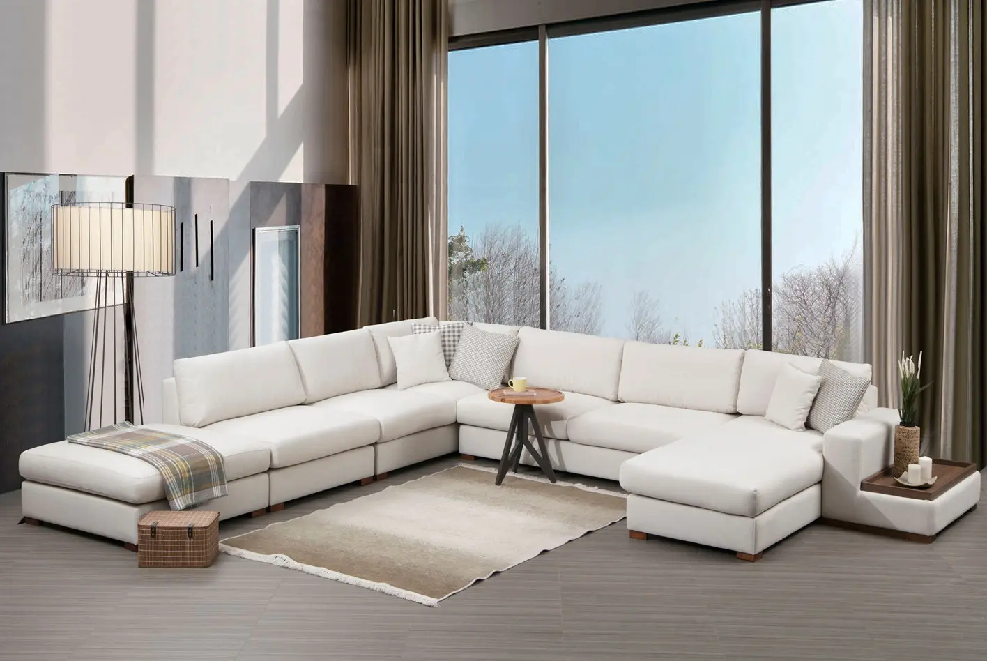 Canapea in forma de U Mirage Meble Loop 8 Shelf-Right (White)