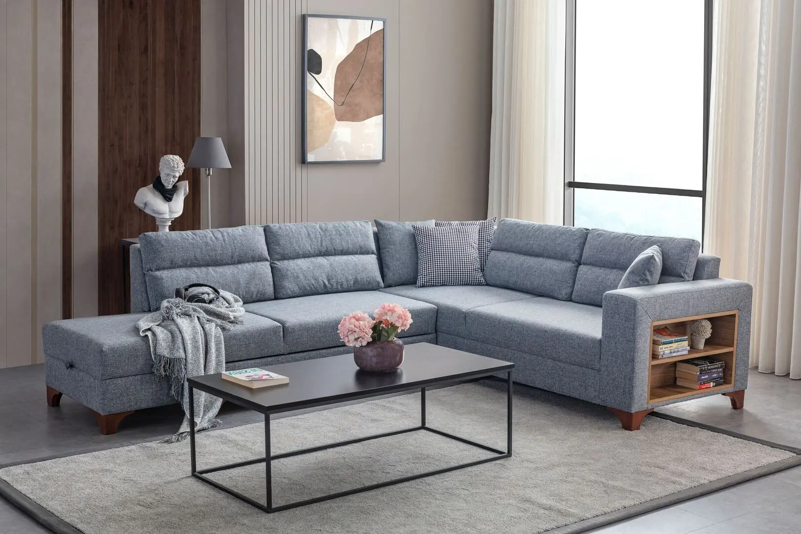Canapea de colt Mirage Meble T-Loft Shelf-Right (Grey)