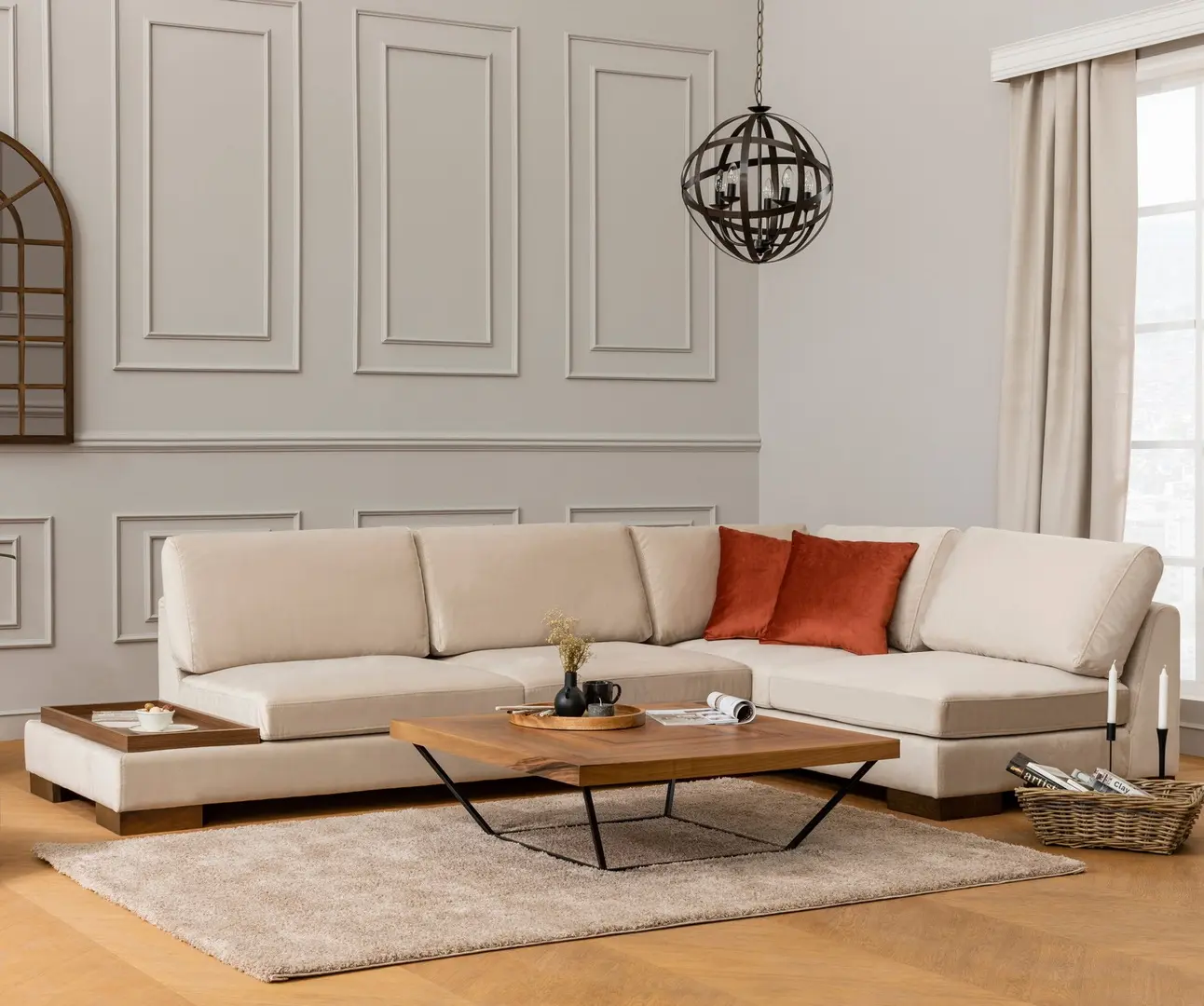 Canapea de colt Mirage Meble Tulip Shelf-Left (Beige)