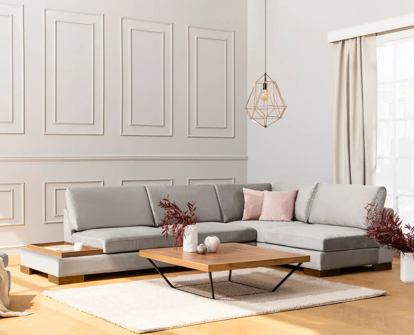Canapea de colt Mirage Meble Tulip Shelf-Left (Light Grey)