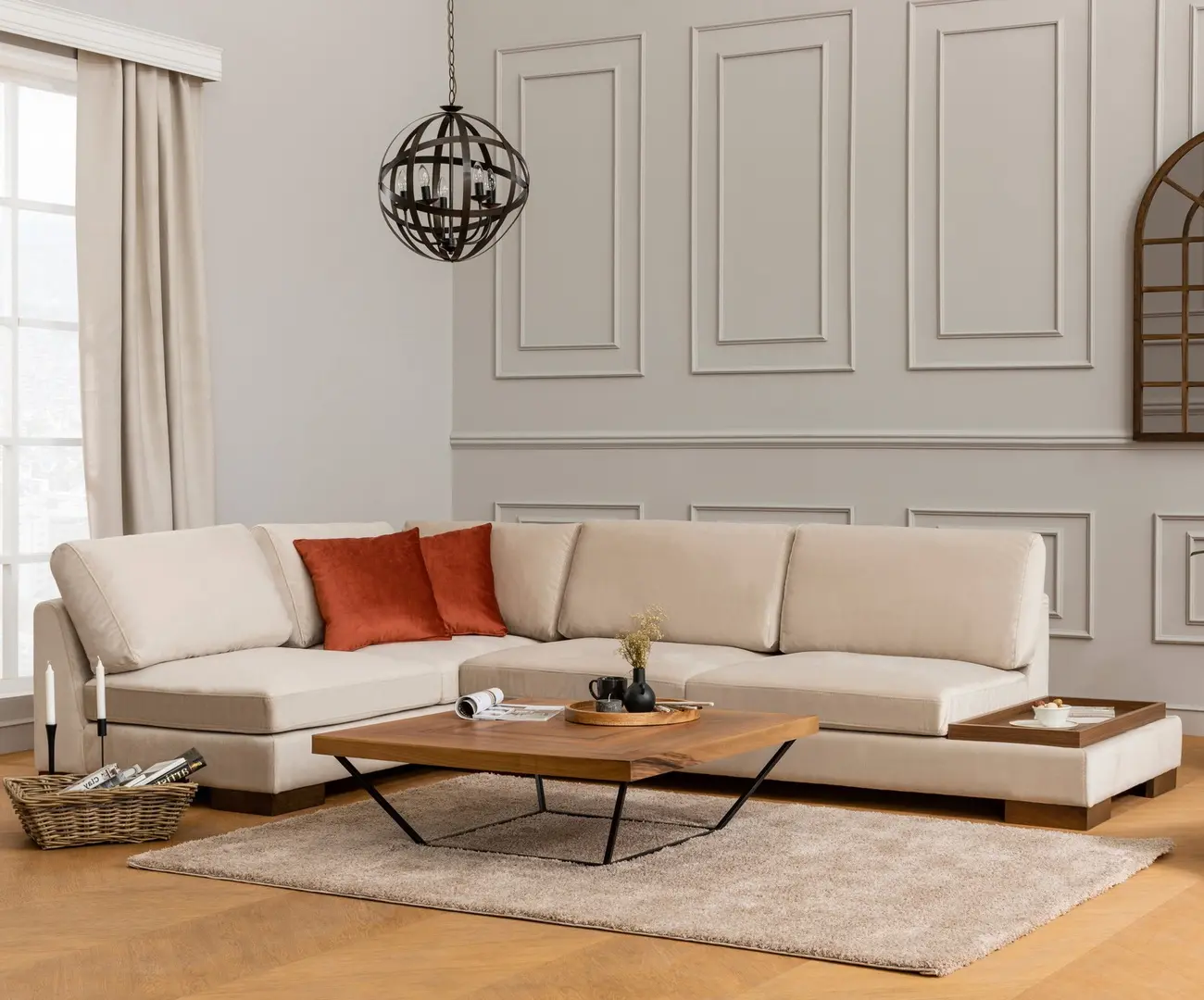 Canapea de colt Mirage Meble Tulip Shelf-Right (Beige)