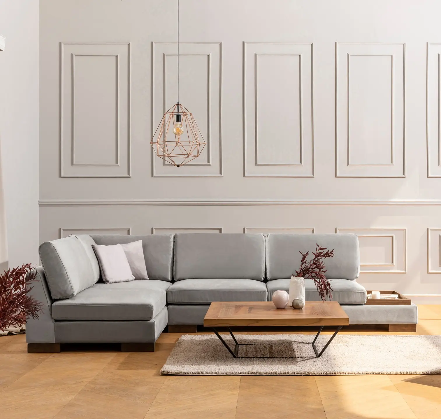 Canapea de colt Mirage Meble Tulip Shelf-Right (Light Grey) - 5