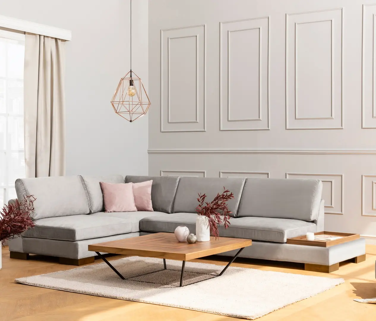 Canapea de colt Mirage Meble Tulip Shelf-Right (Light Grey)