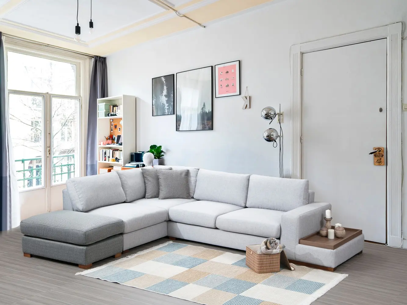 Canapea de colt cu puf Mirage Meble Loop 3 Shelf-Right (Light Grey) - 5