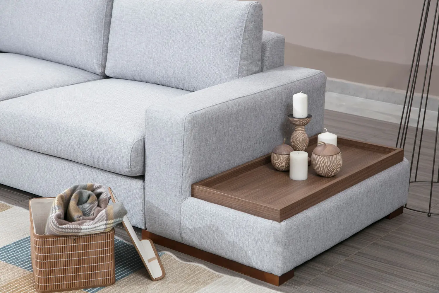 Canapea de colt cu puf Mirage Meble Loop 3 Shelf-Right (Light Grey) - 6