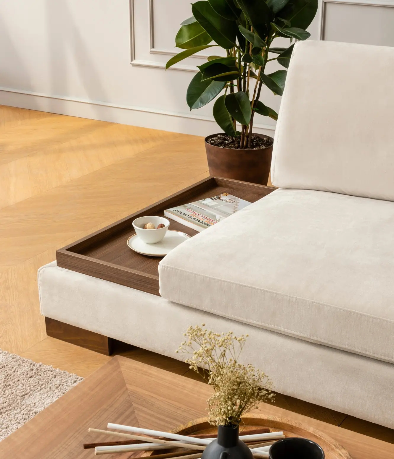 Canapea de colt cu puf Mirage Meble Tulip Shelf-Left (Beige) - 4
