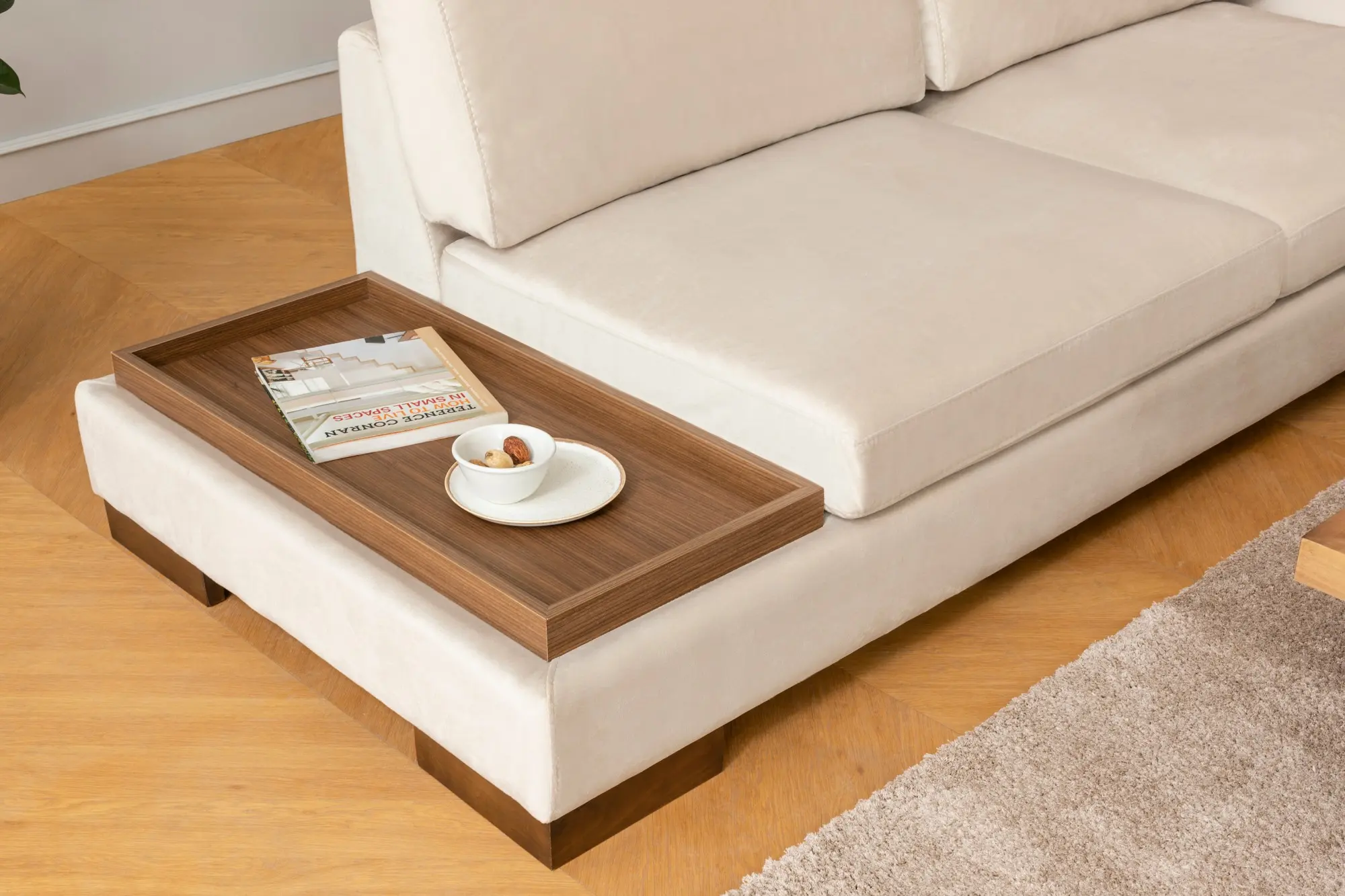 Canapea de colt cu puf Mirage Meble Tulip Shelf-Left (Beige) - 5