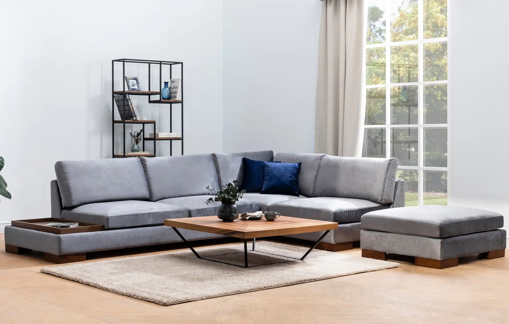 Canapea de colt cu puf Mirage Meble Tulip Shelf-Left (Dark Grey) - 2
