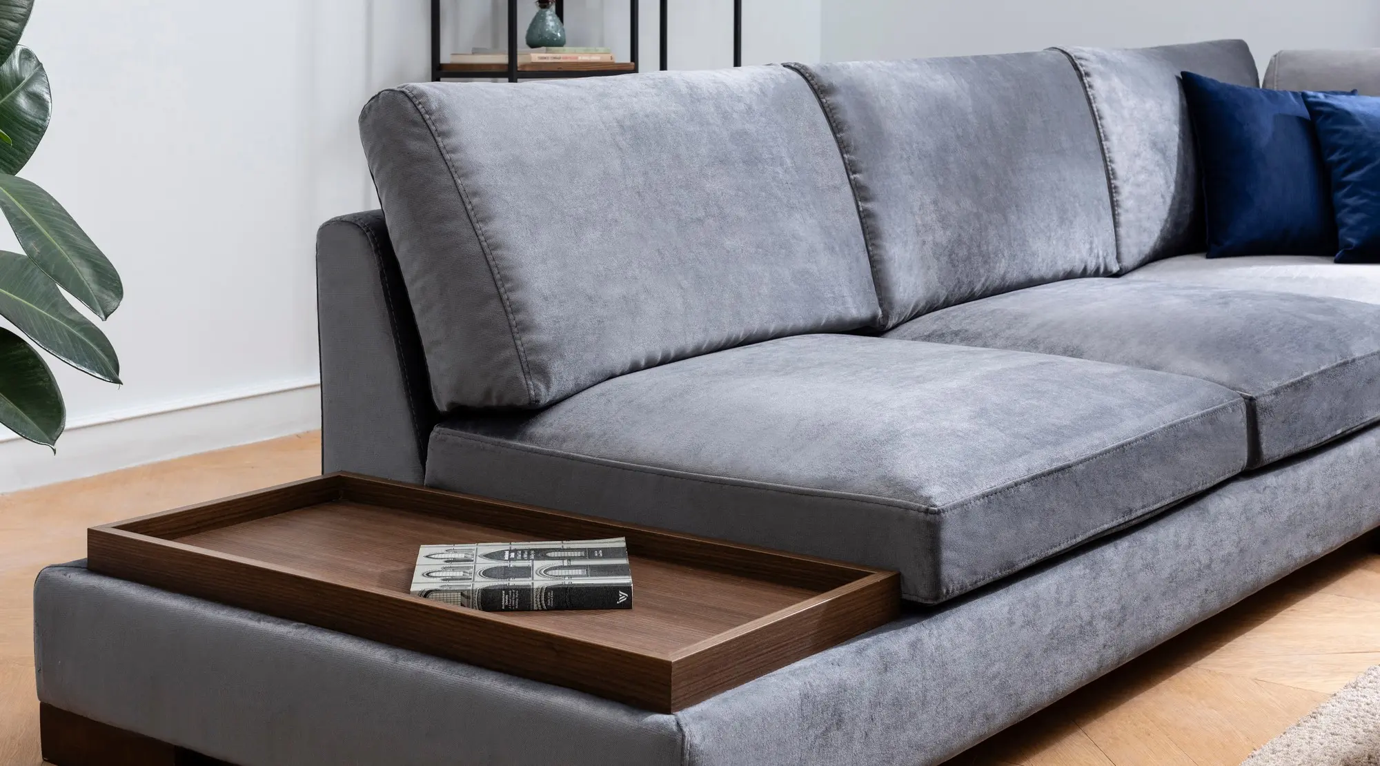 Canapea de colt cu puf Mirage Meble Tulip Shelf-Left (Dark Grey) - 3