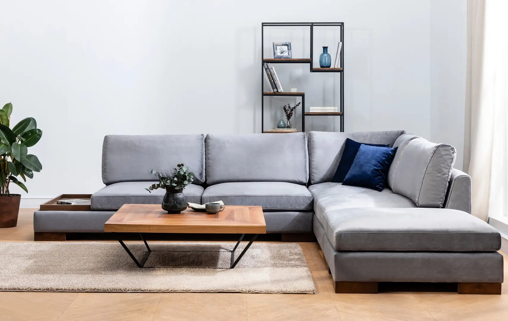 Canapea de colt cu puf Mirage Meble Tulip Shelf-Left (Dark Grey)