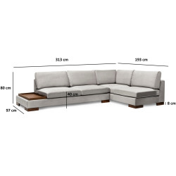 Canapea de colt cu puf Mirage Meble Tulip Shelf-Left (Light Grey) Thumb