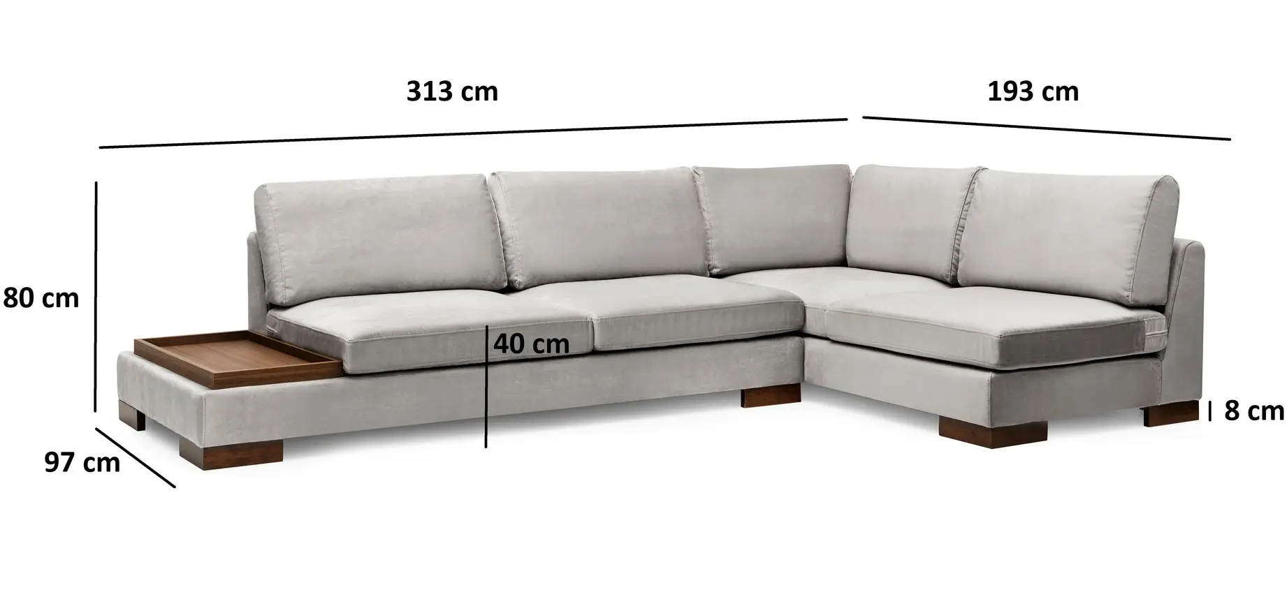 Canapea de colt cu puf Mirage Meble Tulip Shelf-Left (Light Grey) - 4