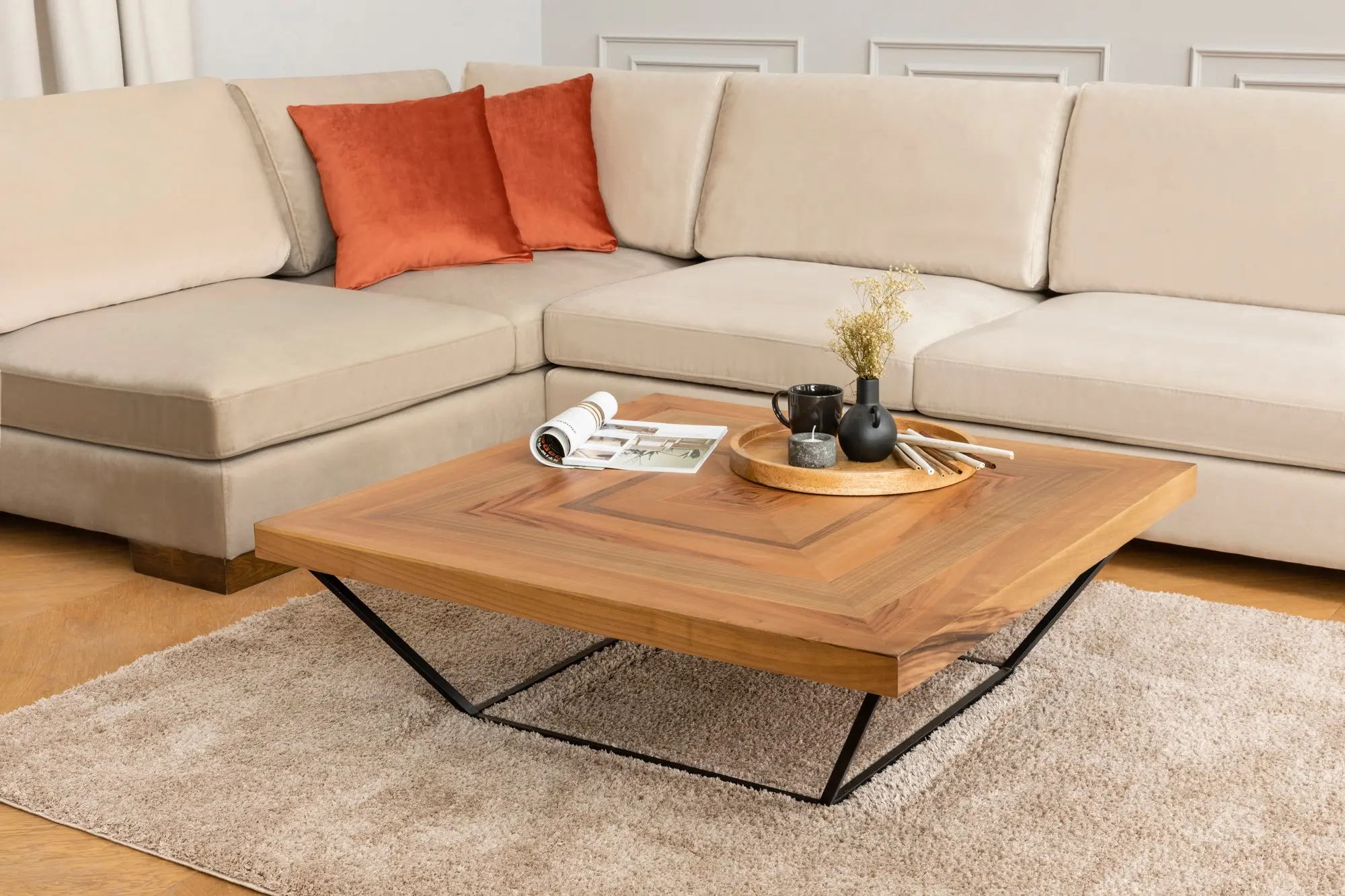 Canapea de colt cu puf Mirage Meble Tulip Shelf-Right (Beige) - 6