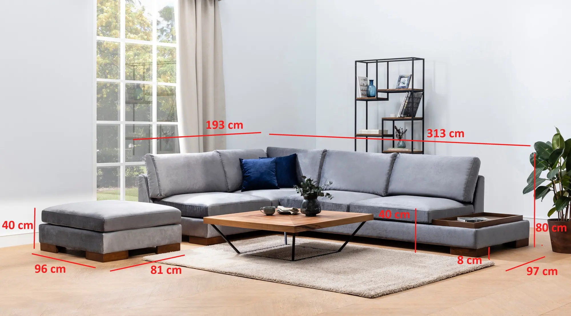 Canapea de colt cu puf Mirage Meble Tulip Shelf-Right (Dark Grey) - 4