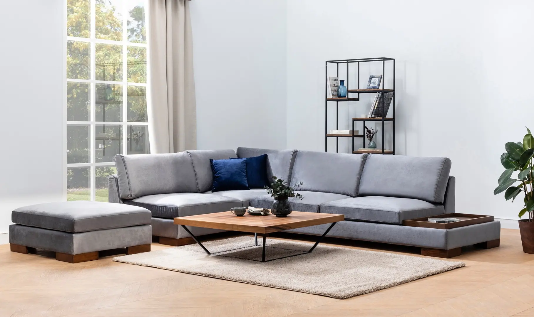 Canapea de colt cu puf Mirage Meble Tulip Shelf-Right (Dark Grey)
