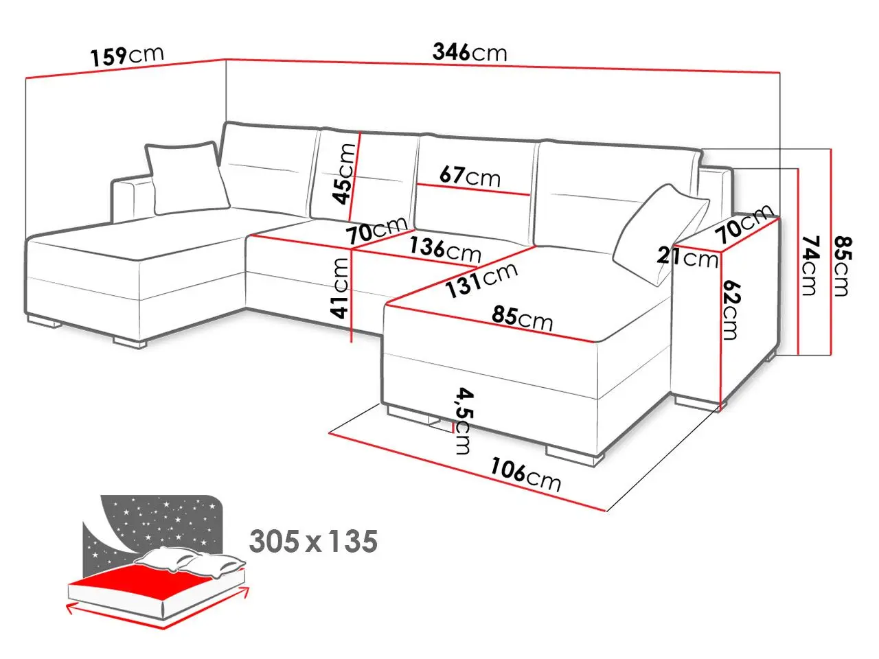 Диван П-образный Mirjan24 Dablam/Heron (White/Gray) - 6