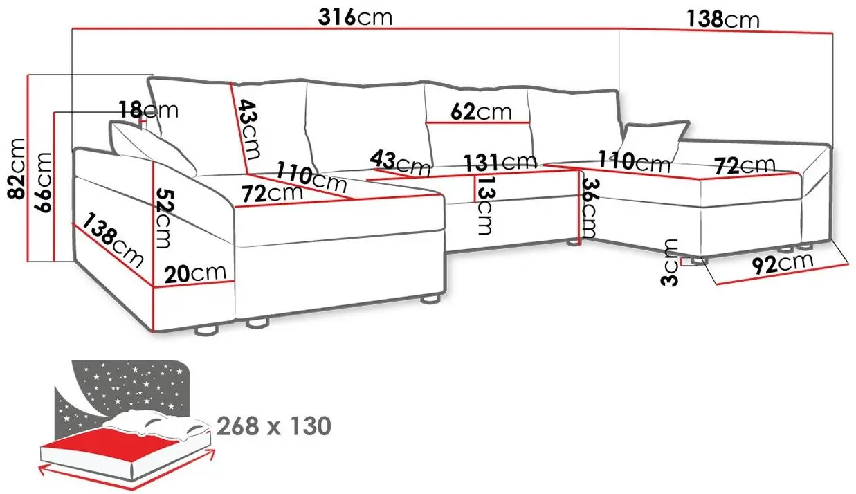 Диван П-образный Mirjan24 Peltata/Dante U Alova 04/Alova 36 (Black/Gray) - 2