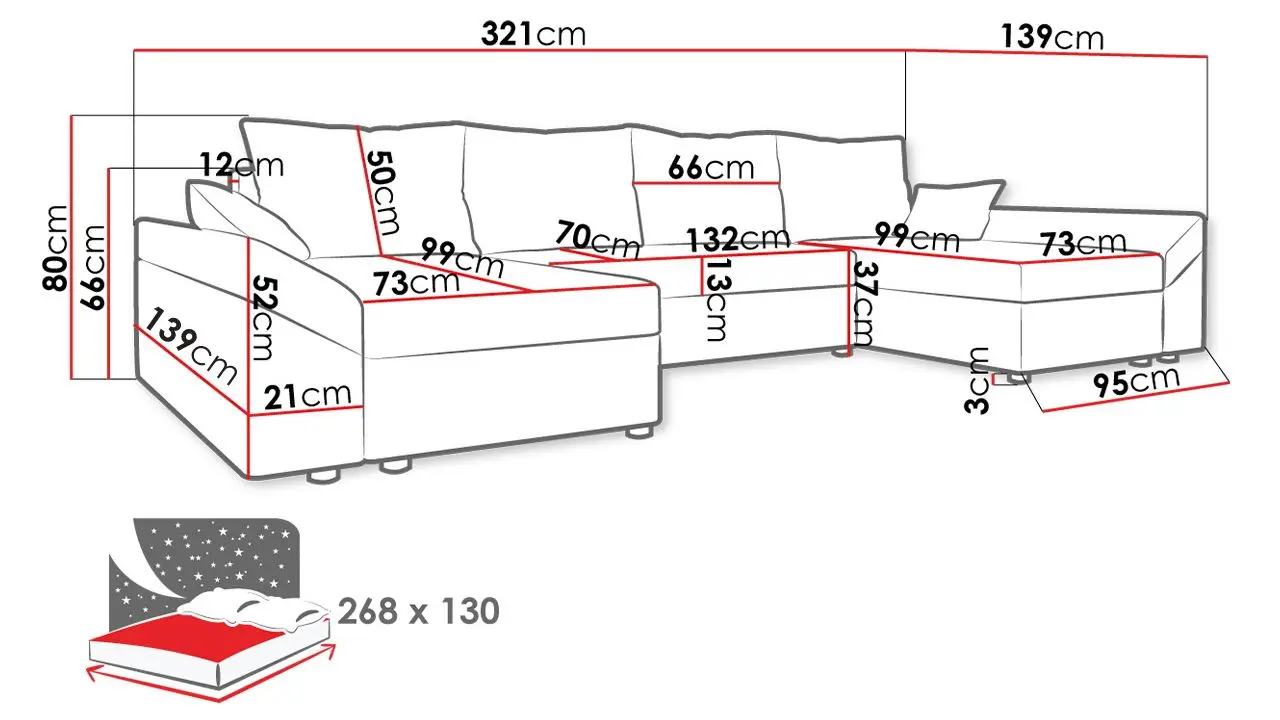 Диван П-образный Mirjan24 Peltata U/Dante U (Black/Gray) - 3