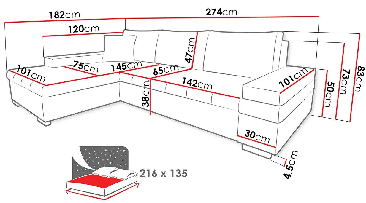 Диван угловой Mirjan24 Kanton/Bangkok Mini Left (Black/Gray) - 3