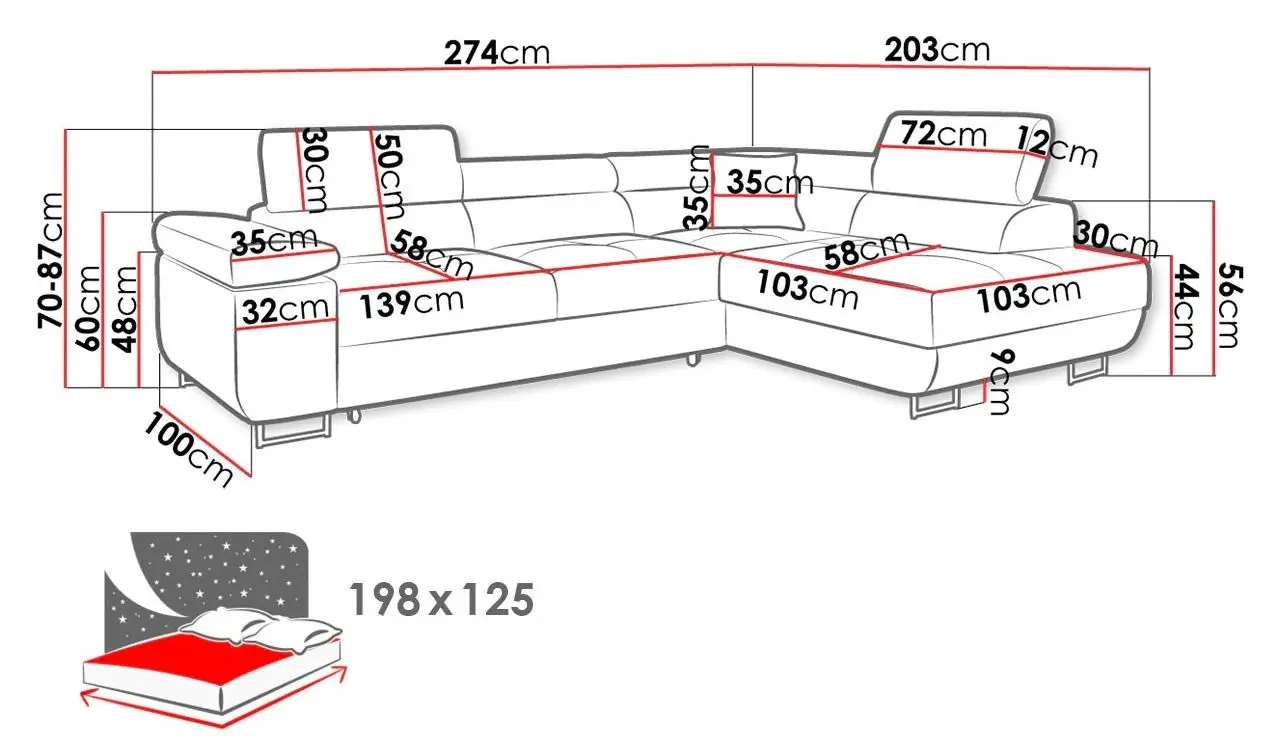 Canapea de colt Mirjan24 Torezio Left (Black) - 6