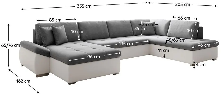 Canapea in forma de U Mobhaus Matar Right (White/Gray)
