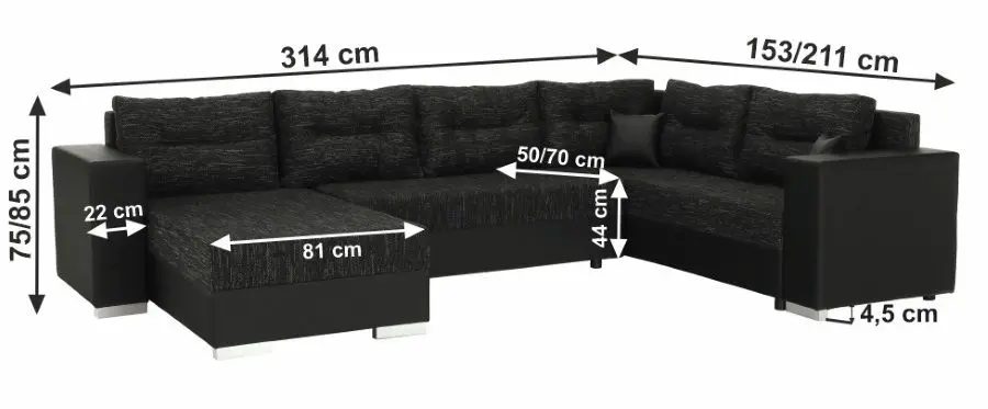 Canapea in forma de U extensibila Mobhaus Anisia (Black) - 2