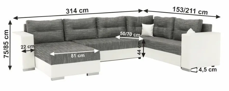 Canapea in forma de U extensibila Mobhaus Anisia (White/Gray-Brown) - 11
