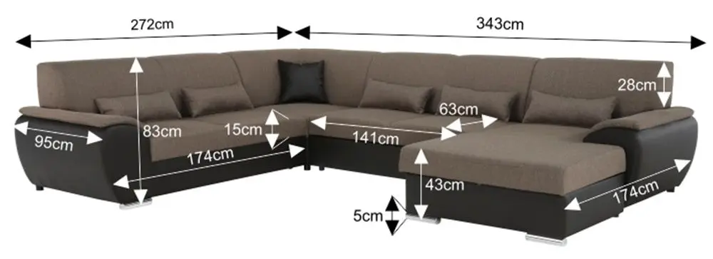 Canapea in forma de U extensibila Mobhaus Emily U Right (Brown) - 13