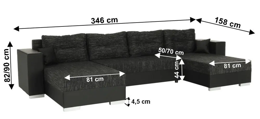 Canapea in forma de U extensibila Mobhaus Essen (Black) - 2