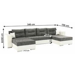 Canapea in forma de U extensibila Mobhaus Essen (White/Gray-Brown) Thumb
