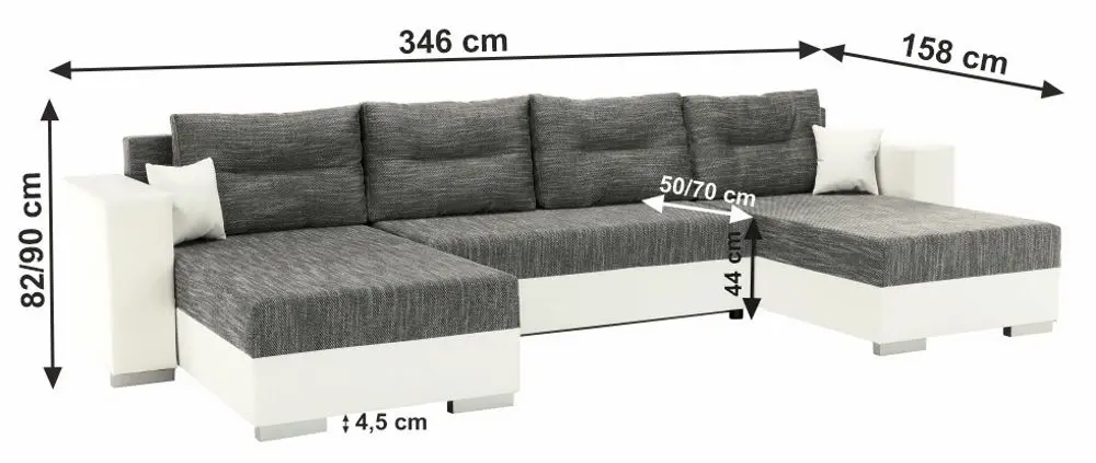 Canapea in forma de U extensibila Mobhaus Essen (White/Gray-Brown) - 3
