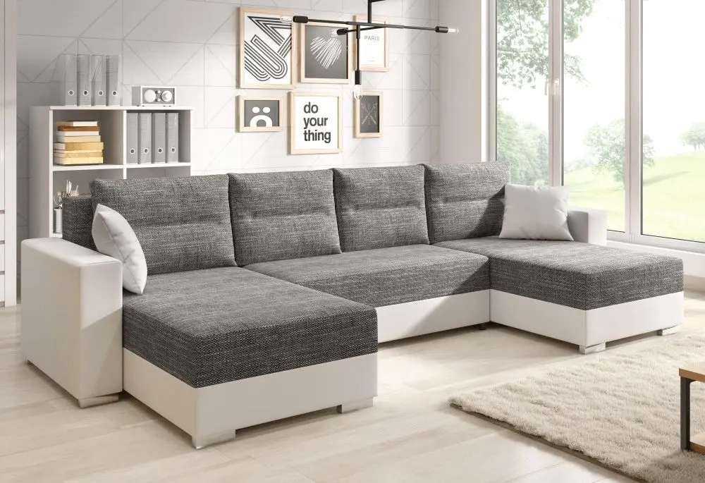 Canapea in forma de U extensibila Mobhaus Essen (White/Gray-Brown) - 2