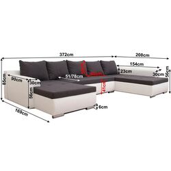 Canapea in forma de U extensibila Mobhaus Frankfurt New (Gray/White) Thumb