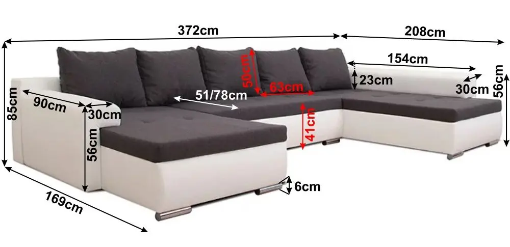 Canapea in forma de U extensibila Mobhaus Frankfurt New (Gray/White) - 2