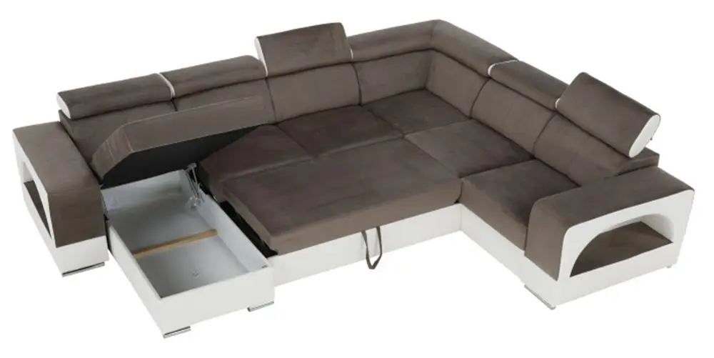 Canapea in forma de U extensibila Mobhaus Kamelia Left (Brown/White) - 2