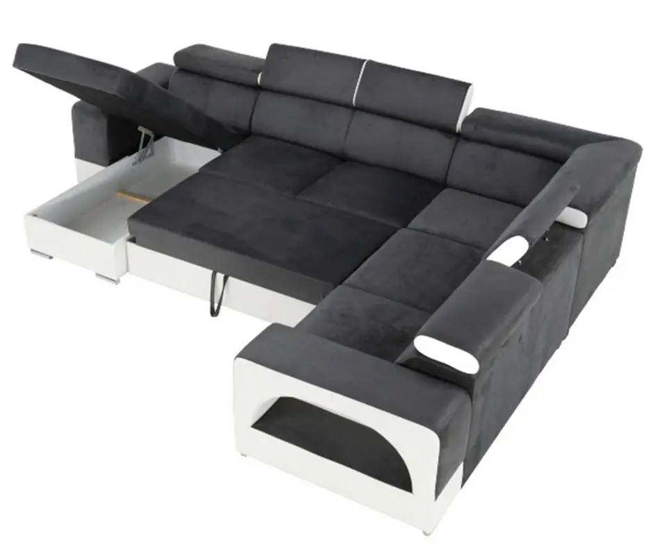 Canapea in forma de U extensibila Mobhaus Kamelia Left (Gray/White) - 2